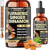 Penhoment 6in1 Liquid Turmeric Curcumin with Ginger, Berberine Extract, Ceylon Cinnamon, Bitter Melon, Black Pepper - Drops Extract - 2FL oz - 60 Servings
