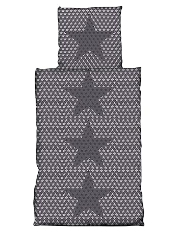 one-home 4 teilig Flausch Bettwäsche 135x200cm Sterne grau Silber Thermofleece Microfaser
