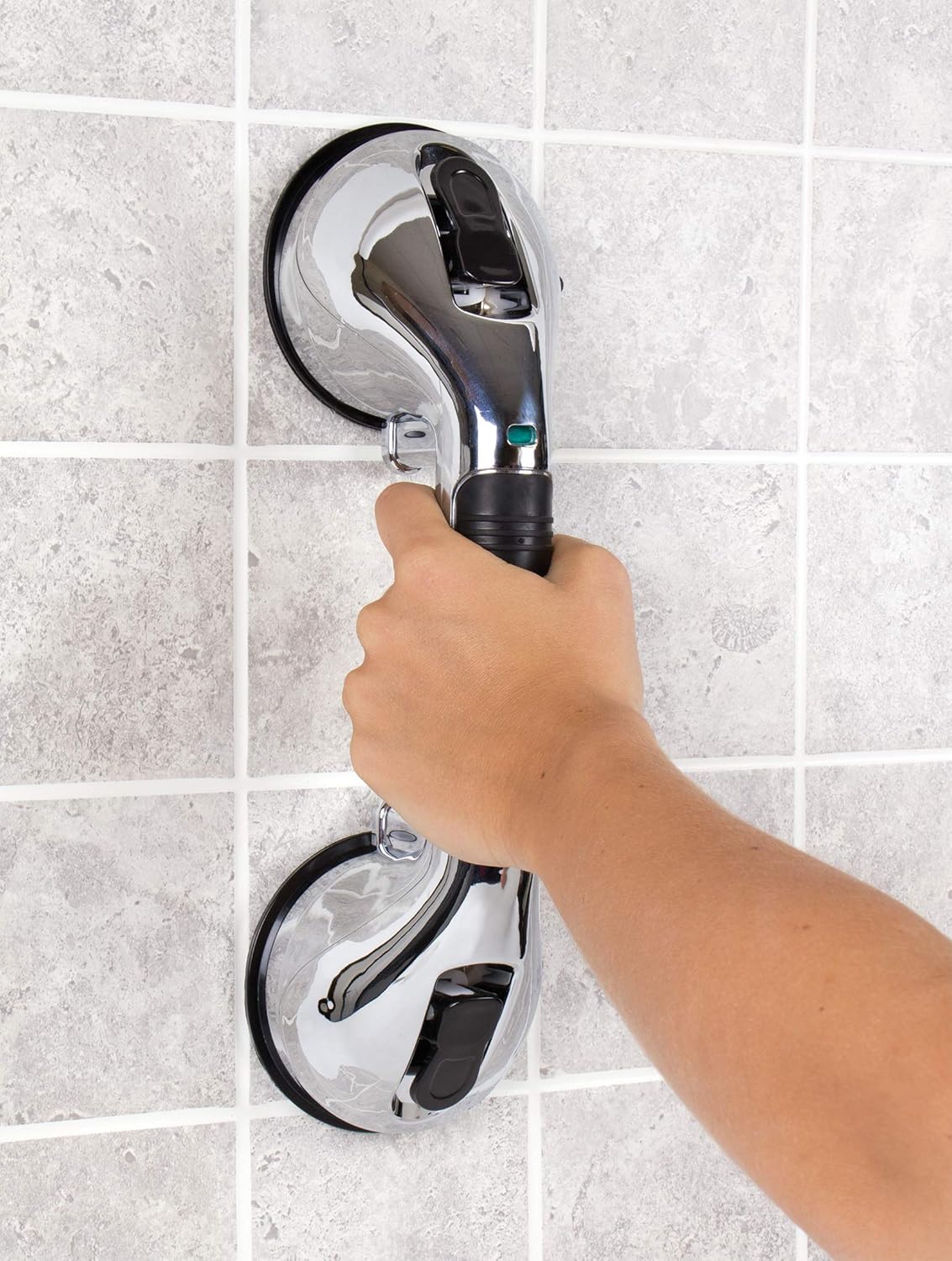 Carex Ultra Grip Shower Grab Bar - Shower Handle and Bathroom Bar - 12 Inch Safety Bar With Dual Locking Suction Cups For Bathtubs and Showers, Chrome: Health & Personal Care