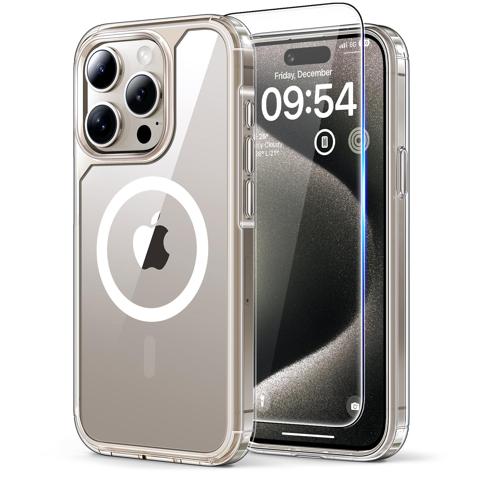 Photo 1 of TAURI for iPhone 15 Pro Max Case, Compatible with MagSafe, [3 in 1] 1X Clear Case [Not-Yellowing] with 2X Screen Protectors, Military-Grade Protection, Magnetic Case for iPhone 15 Pro Max, Clear