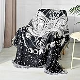 Shesyuki Boho Throw Blanket Reversible Cotton Bohemian Tapestry Hippie Room Decor Double Sided (Month Moth Black 50