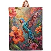 VANZEV Floral Hummingbird Blanket Gifts for Women, Bird Hummingbird Flannel Blanket, Soft Warm Lightweight Throw Blankets for Bed Couch Home Travel Decor 50" x 60"