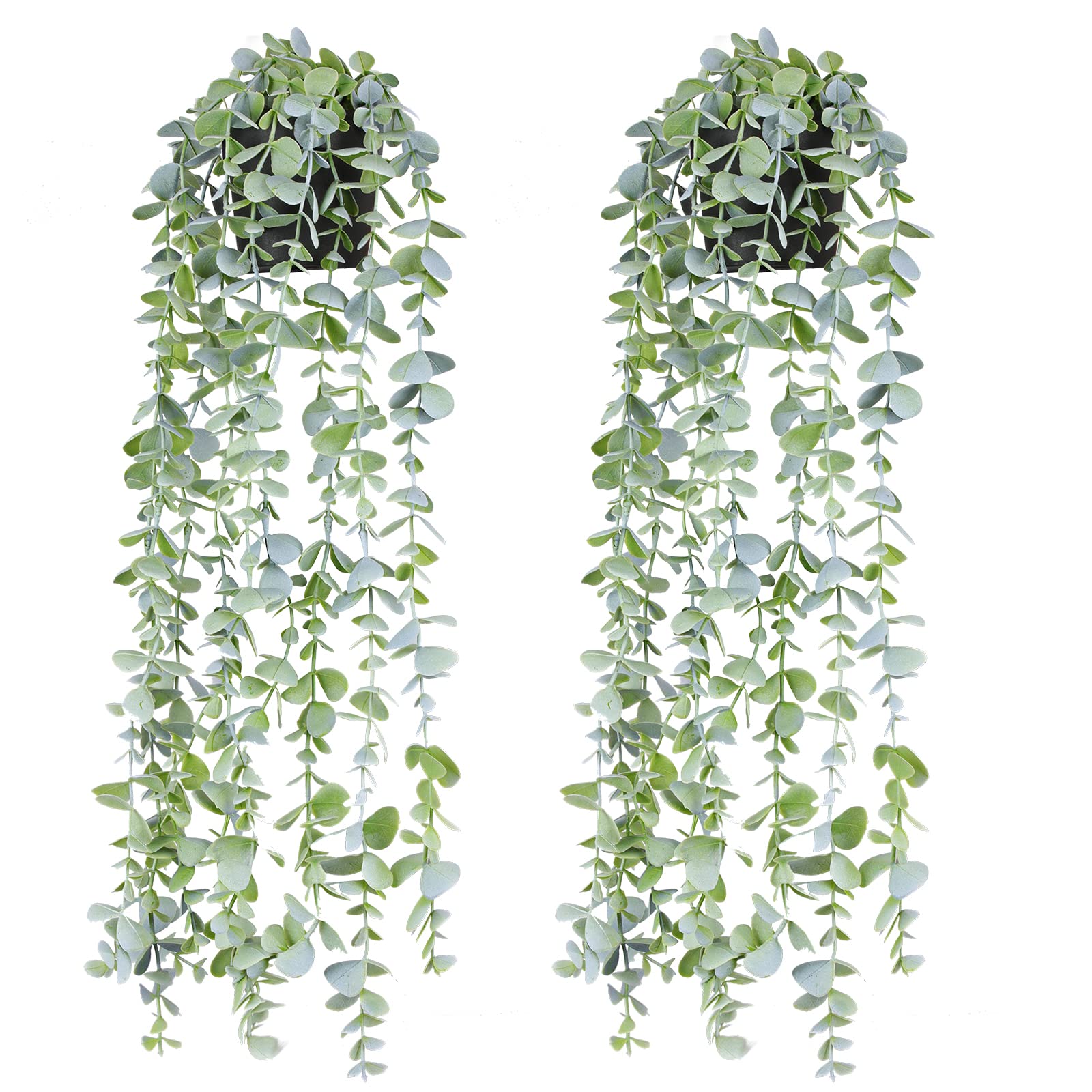 BACAMA Fake Hanging Plants Eucalyptus Potted Artificial Plant Small Faux Ivy Vines Decor for Floating Shelf Kitchen Bathroom Cabinets Indoor Outdoor Pack of 2 23.6 Inches Long