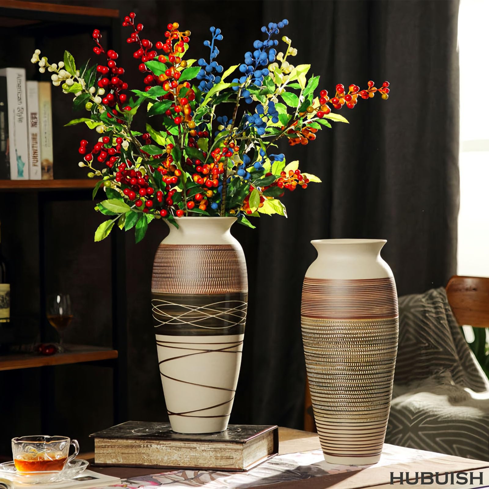 Ceramic Rustic Farmhouse Vase, 12.6" Large Vintage Flower Vase for Home Decor, Tall Boho Textured Vase for Living Room, Table, Mantel, Shelf and Centerpieces Decor and Housewarming - Image 9