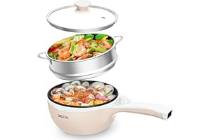 Dezin Hot Pot Electric Upgraded, Non-Stick Sauté Pan, Rapid Noodles Electric Pot, 1.5L Mini Portable Hot Pot for Steak, Egg, 