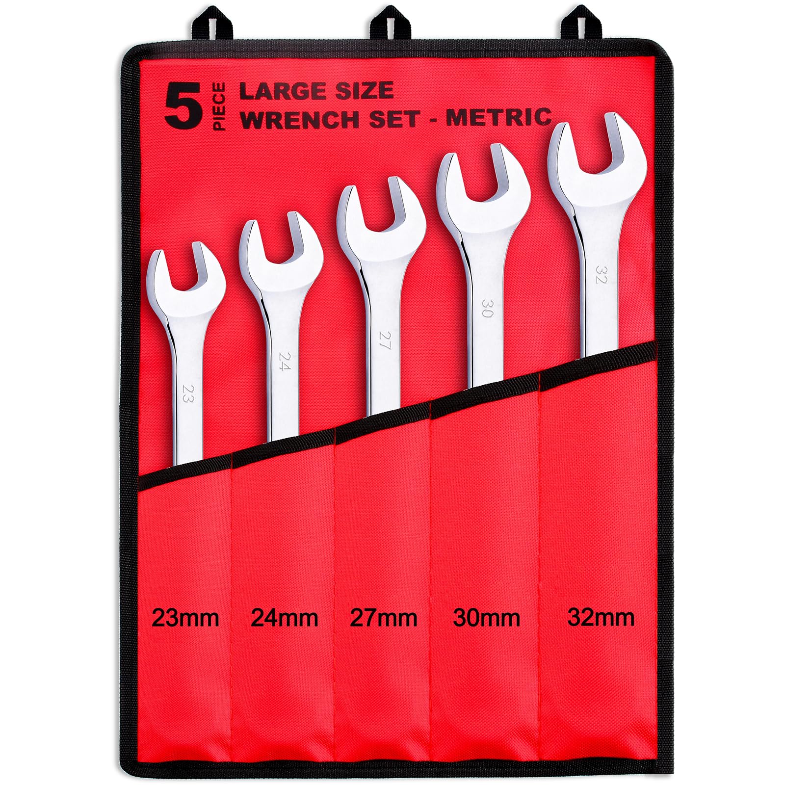 Photo 1 of EFFICERE 5-Piece Metric Large Size Add-on Combination Wrench Set, 23mm, 24mm, 27mm, 30mm, 32mm | Chrome Vanadium Steel, Long Pattern, 12-Point | Great for Auto, Truck, Tractor and Machinery Repairs