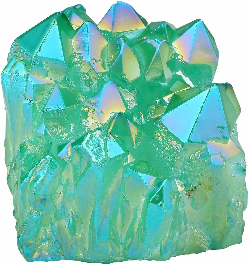 Indoor Fountains & Accessories - mookaitedecor Titanium Coated Natural Rock Crystal Cluster Geode Stone Specimen, Green
