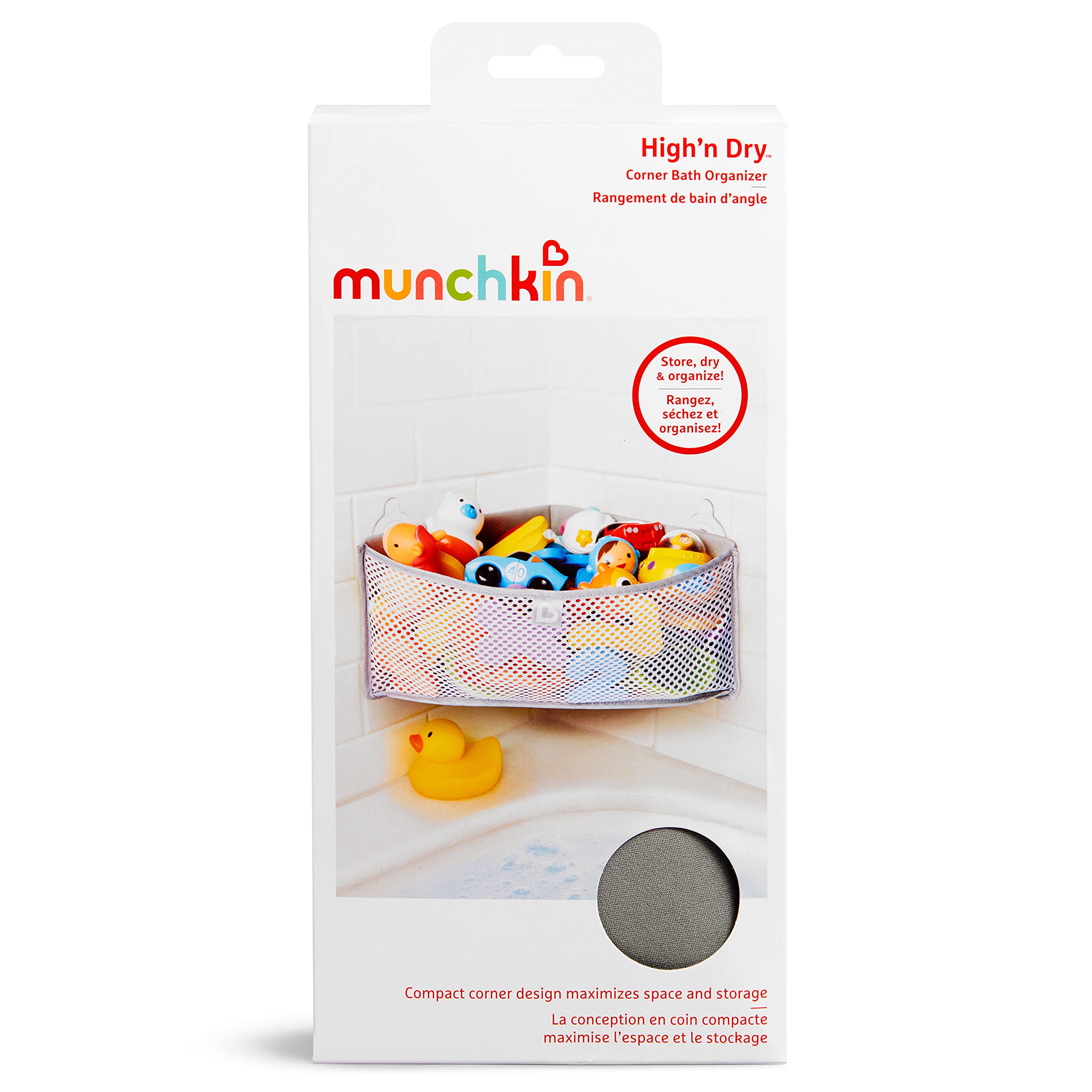 Munchkin High 'n Dry? Corner Bath Toy Organizer and Storage, Grey