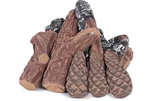 IGOHEALS 10 Pieces Gas Logs Set - Small Ceramic Gas Log Realistic Wood Look Heat-Resistant Lightweight Faux Wood Fake Log for Indoor/Outdoor Fire Pit Firepit Decorative