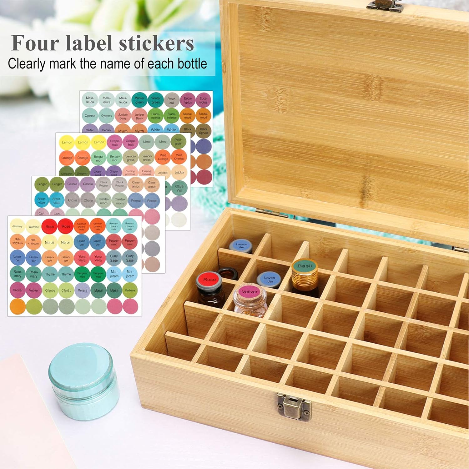 VolksRose Essential Oil Box Organizer, Premium Multi-Tray Essential Oils Storage Container Holds 35 Bottles, Natural Bamboo Aromatherapy Holder Carrying Case (5mL - 20mL) #ob13