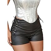 Benfoly Leather Shorts for Women High Waisted Lace Up Side Stretchy Sexy Mini Booty Short Y2K Rave Club Party Concert Winter