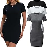 Chongbaijia 3 Pack Summer Dresses for Women 2026 Crewneck Short Sleeve Dress Beach Vacation Mini Bodycon T Shirt Dress