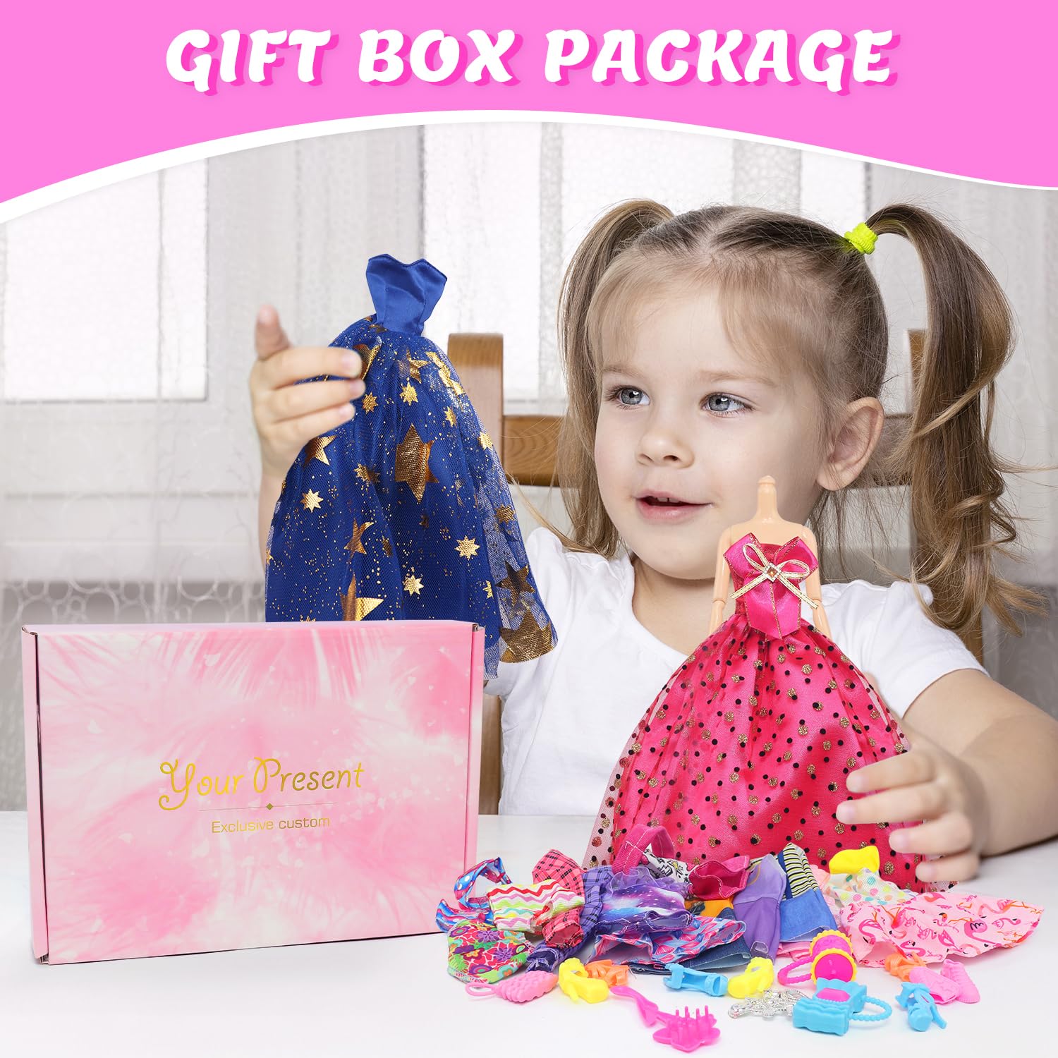 Ecore Fun 101 Pcs Doll Clothes and Accessories Set for 11.5 Inch Dolls - 5 Wedding Gowns 12 Fashion Dresses 2 Tops 2 Pants 2 Swimsuits 10 Shoes and Other Accessories Dress up Toys for Girls Kids