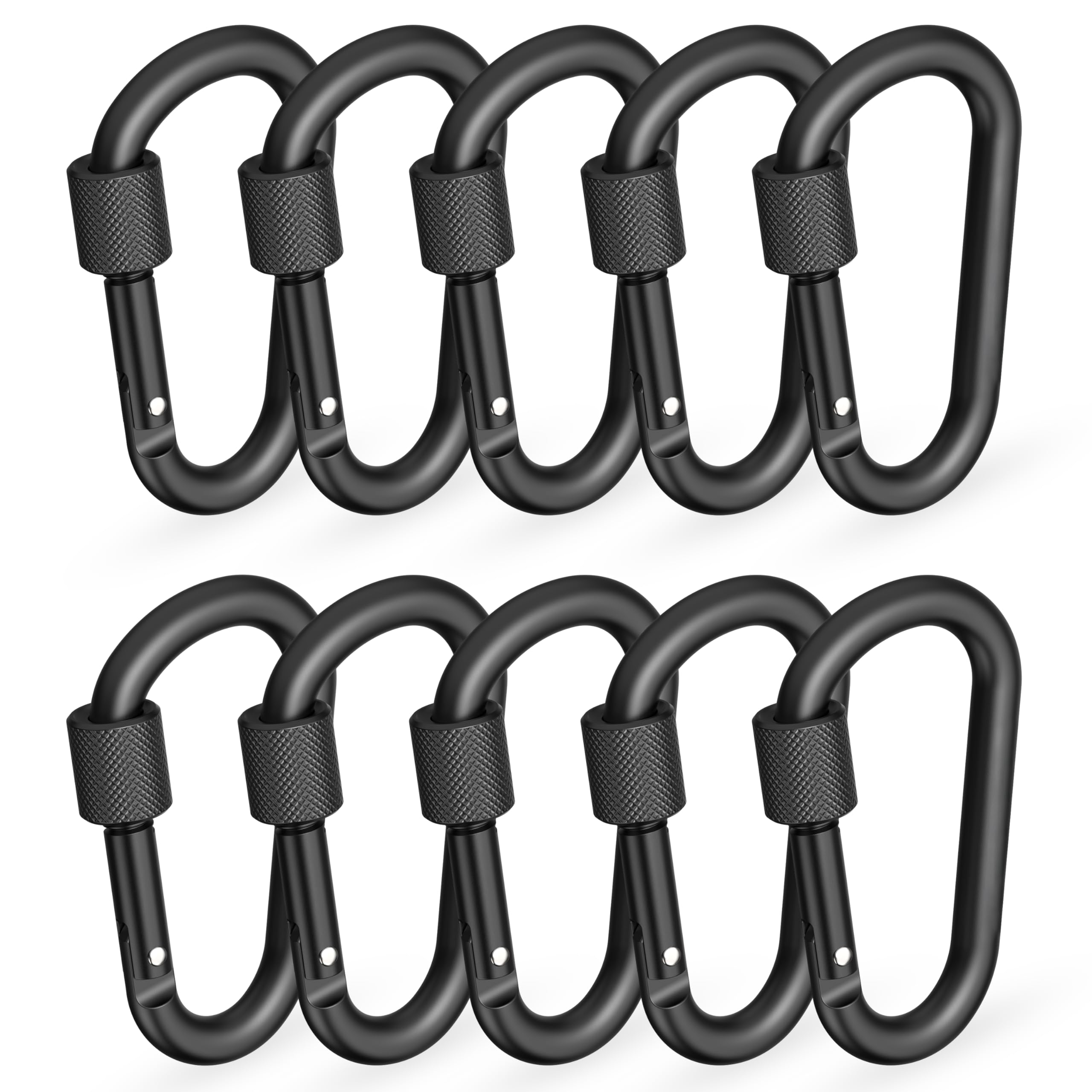 RAVN HAMAN 10 x Locking carabiner - Black - - Carabiner with screw lock up to 30 kg - - Snap hooks for indoor and outdoor - - Hooks for hammocks, punching bags, key rings, etc.