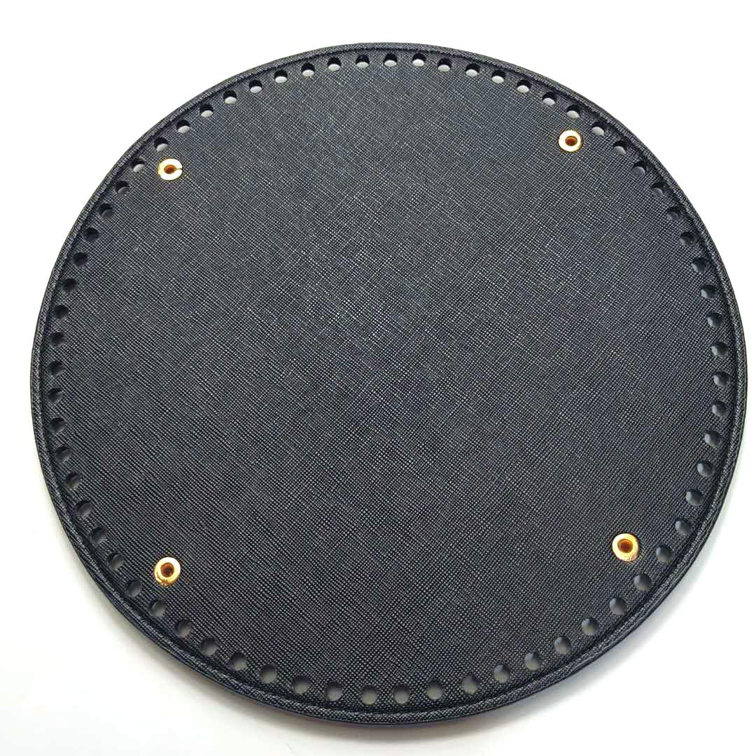 POFET 19cm/7.5inch Round Leather Bottom With Holes Rivet For Knitting Bag Handbag DIY Shoulder Crossbody Bags Accessories Black