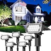 Solar Spot Lights Outdoor Waterproof, Super Bright Focused Beam Spotlights | Large LEDs, 2 Modes, Ground &amp; Wall Mount, Auto On/Off Solar Lights for Yard Garden Tree Flag Landscape, Cool White, 6 Pack