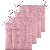 ELFJOY 4 Pack Chair Cushions for Dining Chairs Chair Pads Cushion for Kitchen Office Tufted Textured Square Seat Cushion with Ties (16" Light Pink)