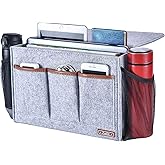 Zafit Bedside Caddy, Large Size Storage Organizer with 8 Pockets - Perfect for Magazine, Remotes, Phone (13.4'' x 18.1'', Light Grey)