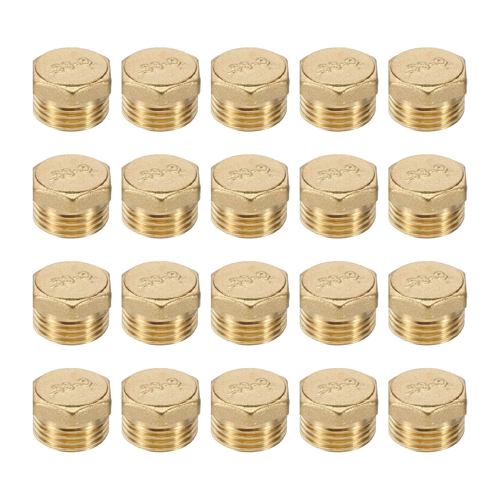 PATIKIL G1/2 Brass Pipe Plug, 20pcs Male External Thread Hex Garden Hose End Cap Socket Plugs Pipe Fitting for Oil Water Hydraulic Pipeline