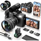 NBD 5K 64MP Digital Cameras for Photography with Dual-Lens WiFi | Vlogging Point and Shoot Camera Kit for Beginners,with 180&deg; Flip Screen,16X Zoom,32GB Card,2 Batteries
