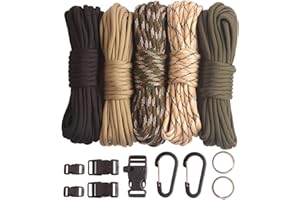 GeGeDa Paracord,Paracord 550 Combo Crafting Kits with 5 Types Buckles,20 Feet Each Paracord Rope (Light Rainbow Set 200feet) (A-Set)