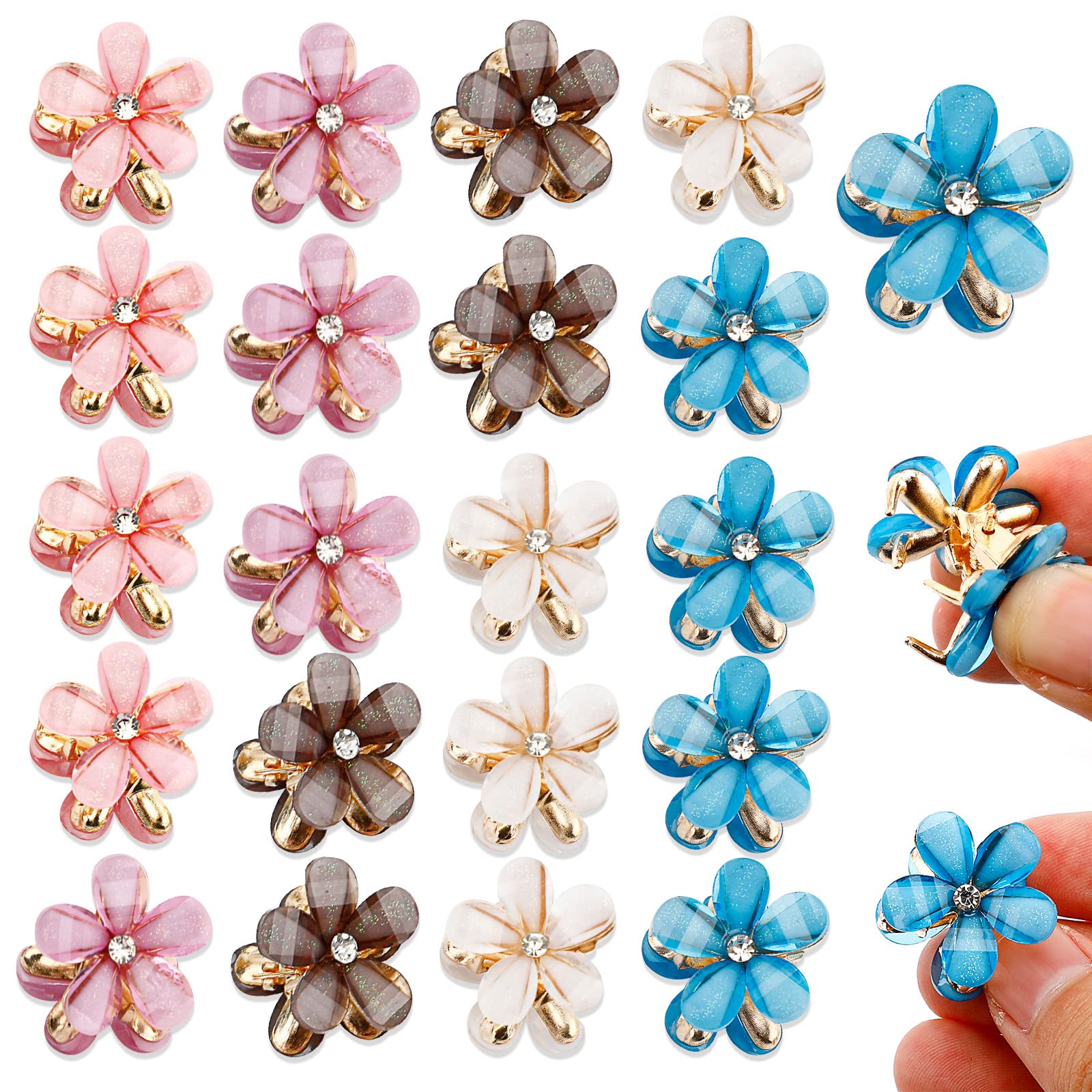 Photo 1 of 20Pcs Crystal Flower Hair Clips Mini Spring Claw Clips Spring Floral Pearl Hair Clip for Thick and Thin Hair Women's and Girls Hair Accessories (5 Colors)