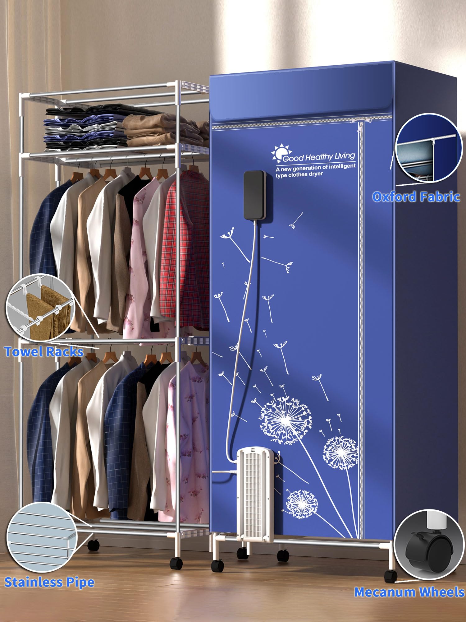 KASYDoFF Clothes Dryer, 35LB Capacity-67Inch Portable Dryer, 1600W-3 Tier Foldable Clothes Dryer Rack, Energy Saving Portable Dryer for Apartment, Indoor, Travel, RV