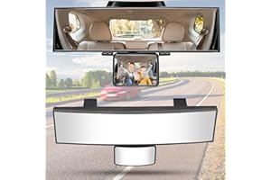 JOYTUTUS Car Rear View Mirror with Baby Mirror, Universal 11 Inch Panoramic Convex Rearview, Clip-On Wide Angle Rear View Red