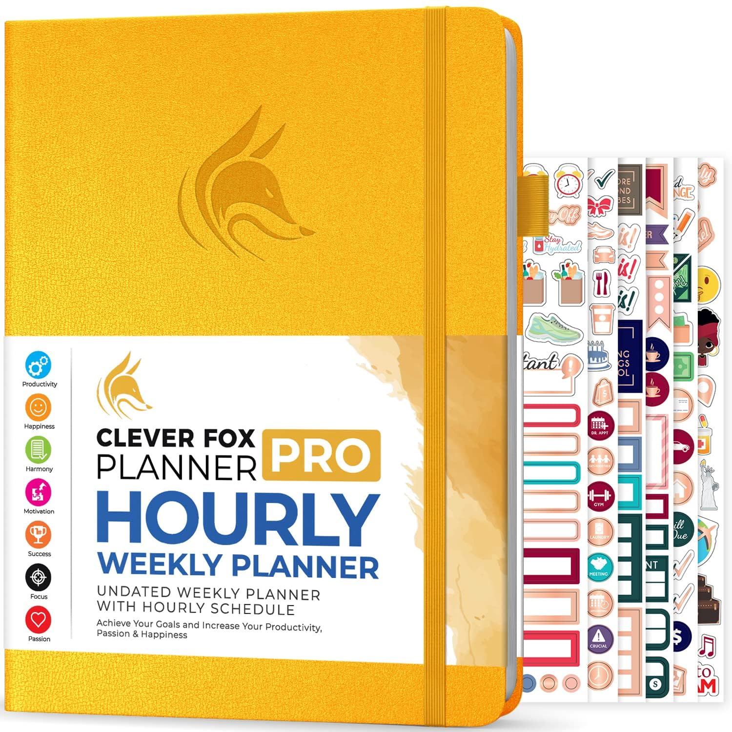 Clever Fox Planner PRO Schedule – Undated Weekly & Monthly Life Organizer with Time Slots & Daily Appointment Book, A4 (Amber Yellow)