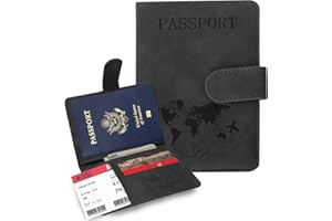Sovirose Passport Holders, RFID Blocking Credit Card Holder, PU Leather Vaccine Card Holders for Travel with Magnetic Buckle, Travel Must Haves Cruise Ship Essentials for Men, Women (Black)