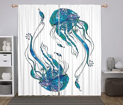 Amazon Com Polyester Window Drapes Kitchen Curtains Jellyfish