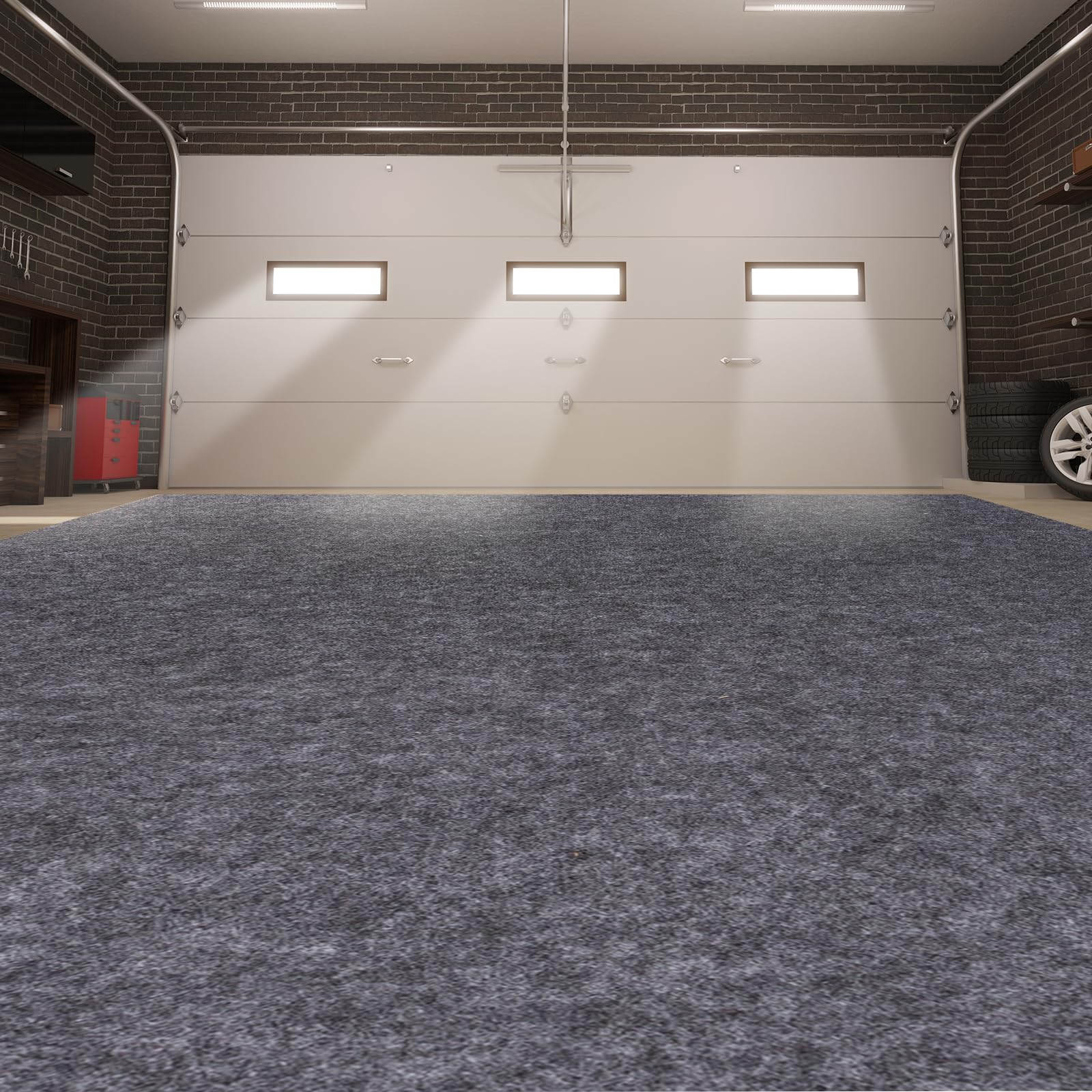 Photo 1 of PANDOROOM Oversize Garage Floor Parking Mats, 7.4 x 8.4 Ft, Non-Slip, Waterproof, Gray, Absorbent, Durable, Low Pile, Flat Woven, Solid, Garage and Shop Parking Mats