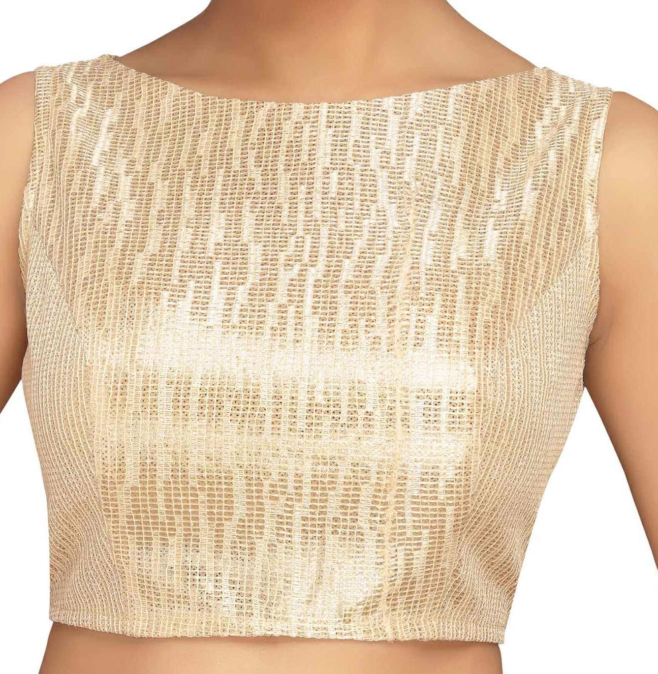 studio shringaar golden sleeveless readymade saree blouse