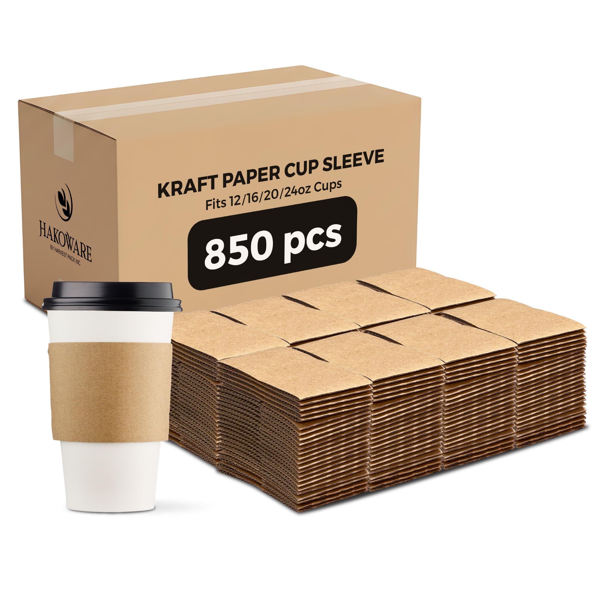 Photo 1 of [850 COUNT]Harvest Pack Coffee Sleeves, Disposable Corrugated Brown Kraft Durable Coffee Cup Sleeves, Fits 12-24 oz Cups, Recyclable Cup Sleeve Holder, Hand Protector for Hot & Cold Drinks