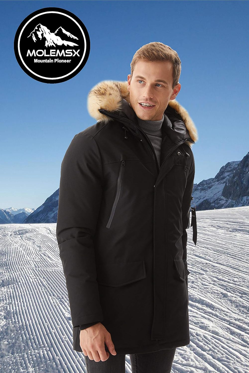 Molemsx Men's Warm Winter Down Jacket Parka Puffer Coat with Hood Faux-Fur Trim XS-3XL: Clothing