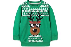 GOTHLETIC Toddler Boys Girls Christmas Sweatshirts Reindeer Crewneck Fleece Pullover Top Xmas Long Sleeve Winter Clothes 2-7T