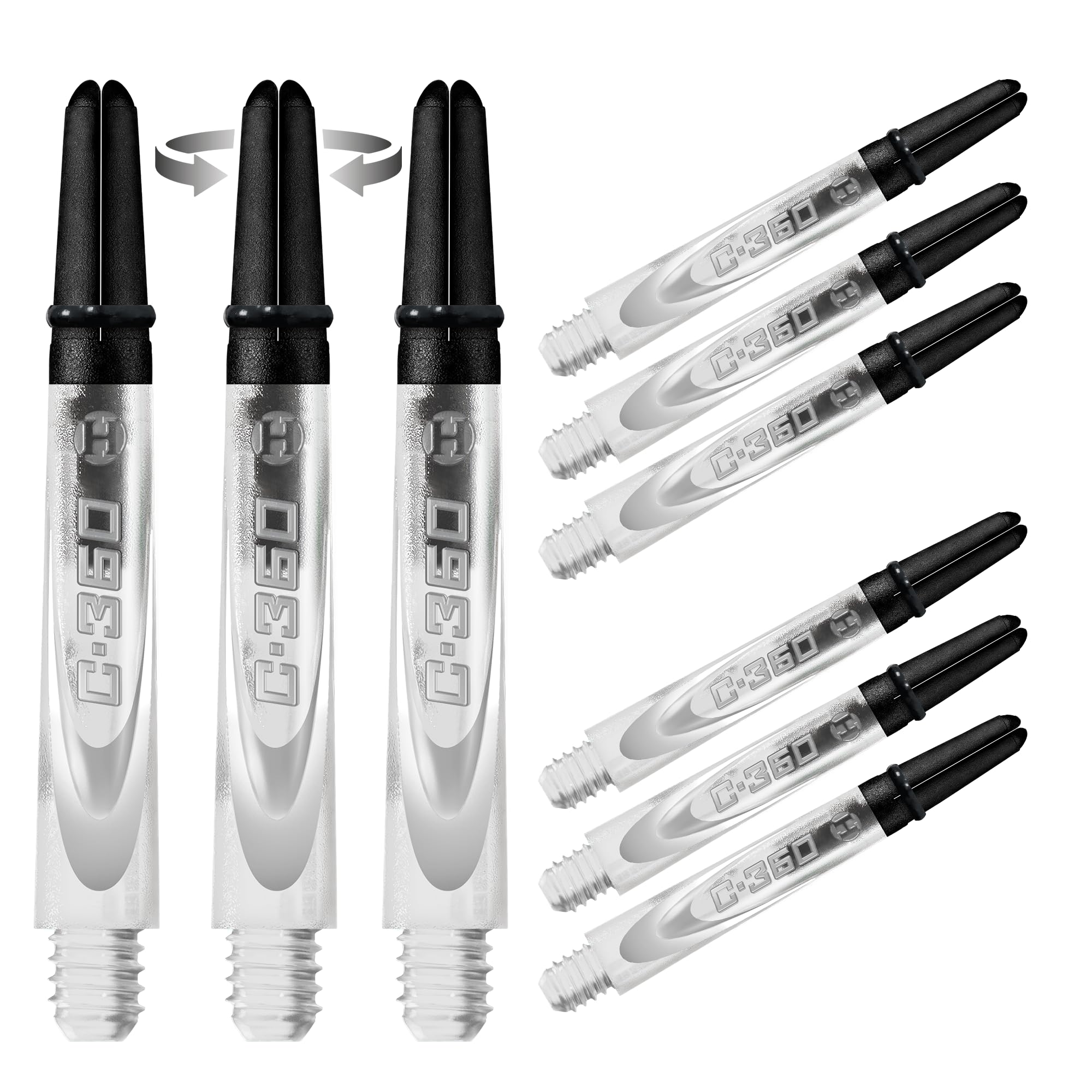 Harrows Darts 3 x Sets of Carbon 360 Dart Stems - 9 Dart Shafts in Total - Available in 3 sizes - Tough Carbon Composite - Midi Clear