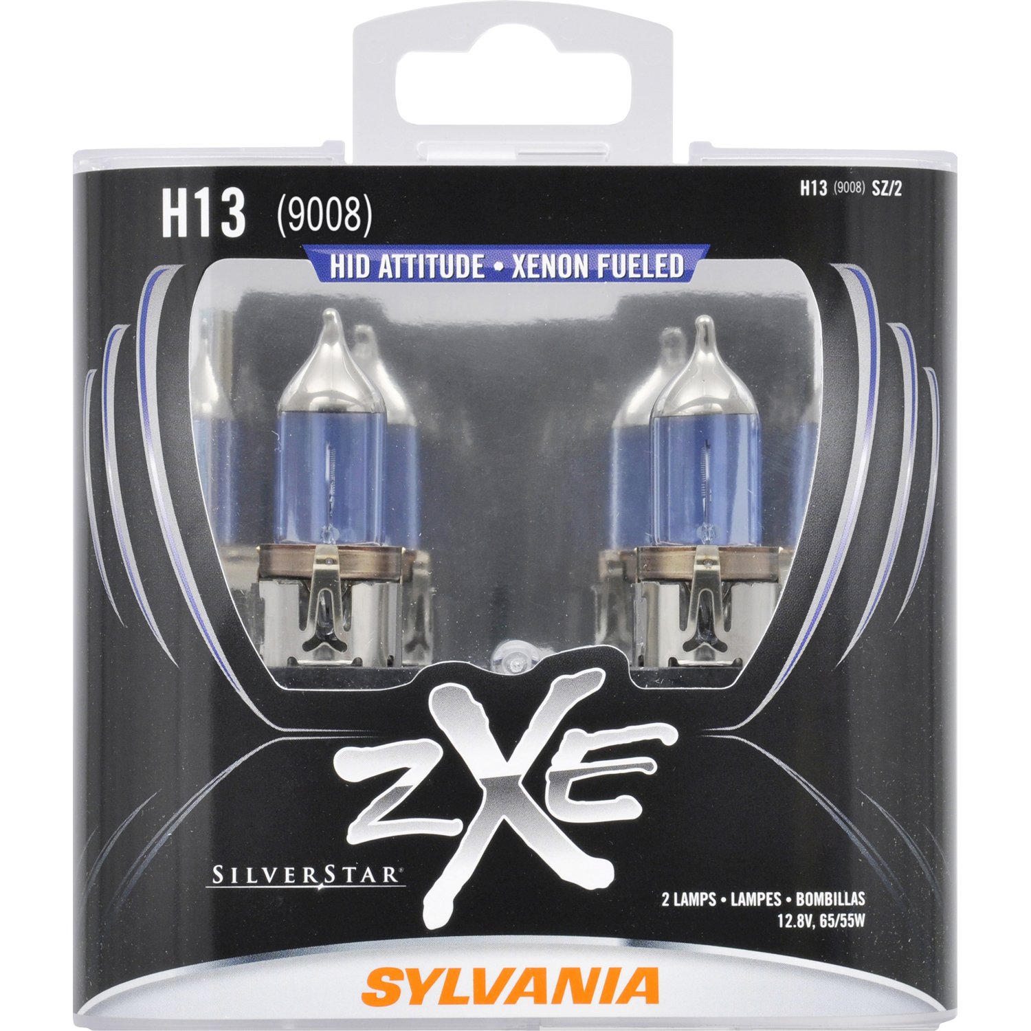 SYLVANIA - H13 (9008) SilverStar zXe High Performance Halogen Headlight Bulb  - Bright White Light Output, HID Attitude, Xenon Fueled Technology  (Contains 2 ...