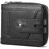 BULLCAPTAIN Genuine Leather Men's Wallet with Zipper Vintage RFID Blocking Large Capacity Wallet for Men with 14 Credit Card Slots and 1 ID Window T23 (Black)
