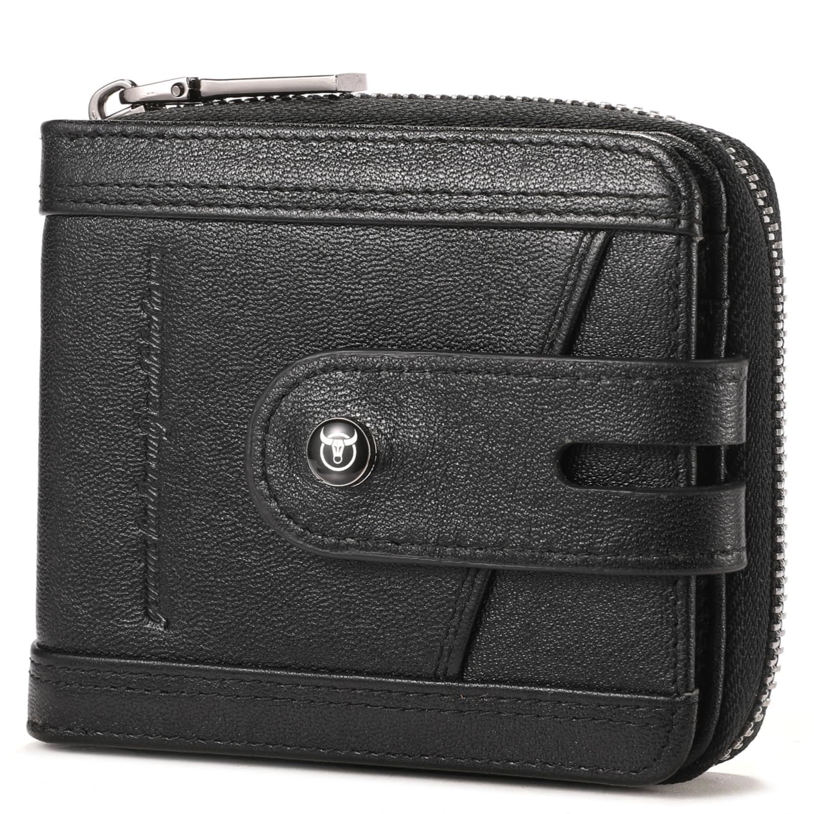 Photo 1 of BULLCAPTAIN Genuine Leather Men's Wallet with Zipper Vintage RFID Blocking Large Capacity Wallet for Men with 14 Credit Card Slots and 1 ID Window T23 (Black)