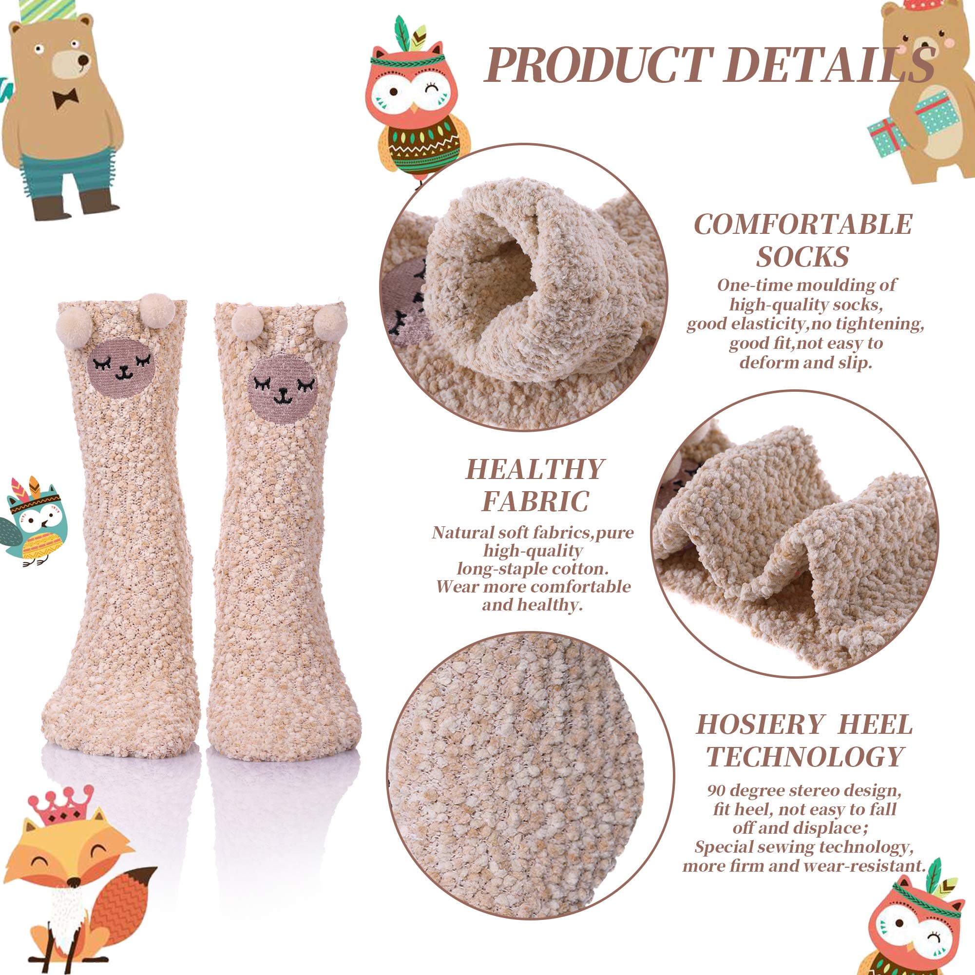 DYW Fuzzy Socks for Women Soft Cozy Fluffy Winter Warm Slipper Socks Home Sleeping Animal Socks