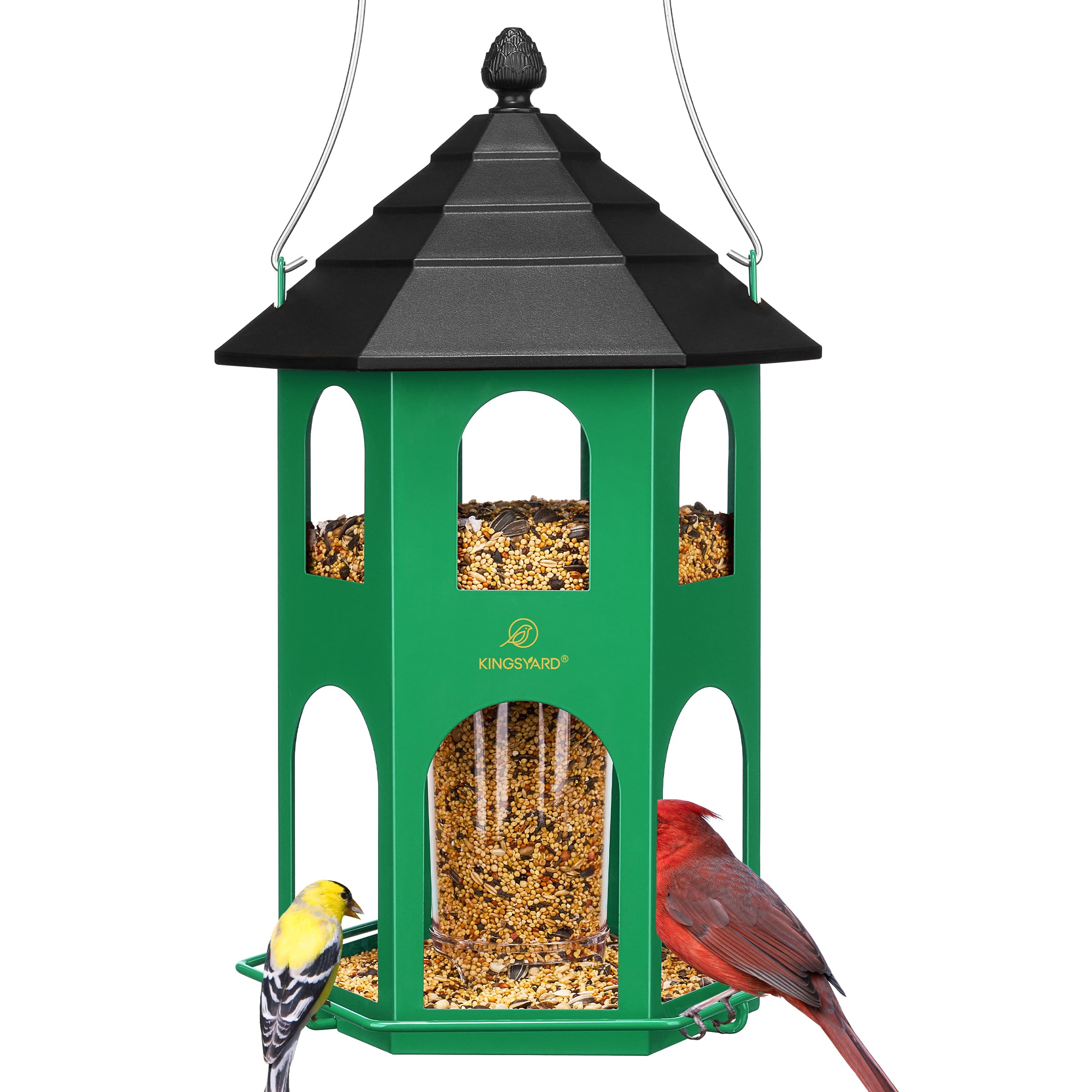 Photo 1 of Kingsyard Metal Bird Feeder for Outdoor Hanging, Wild Bird Feeders with Circular Perch, Easy to Clean & Refill, 4 lbs Large Seed Capacity, Green