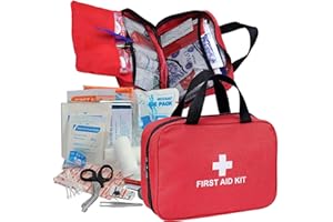 Ykall First Aid Kit - 180 Piece - for Car, Home, Travel, Camping, Office or Sports | Red Bag/Reflective Cross, Fully Stocked with Essential Supplies for Emergency and Survival