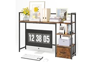 MEXIN Desk Shelf with Drawer, 41.3" Desktop Organizer Shelf, Desk Hutch for Computer Monitor Max 32", 3 Tier Desktop Display Rack, Wooden Desk Top Bookshelf Storage Rack for Home Office Dorm, Rustic Brown
