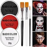 White Black Red Joker Clown Face Body Paint with Brushes for Halloween Makeup, Water Based Face Painting Kit Non Toxic for Kids & Adults, Facepaint Set for Skull Witch Goth Vampire SFX Cosplay Make Up