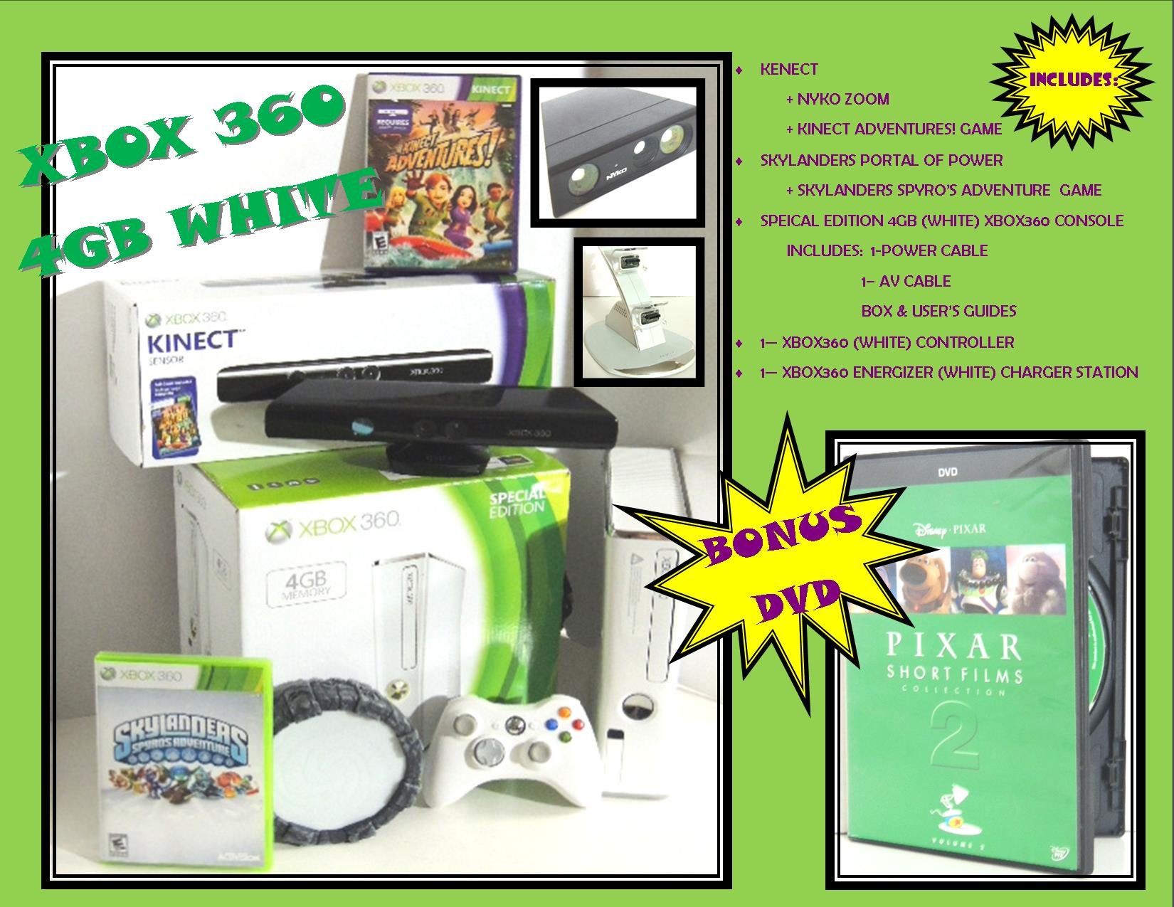 Xbox 360 Slim White 4gb Skylanders Special Edition Bundle