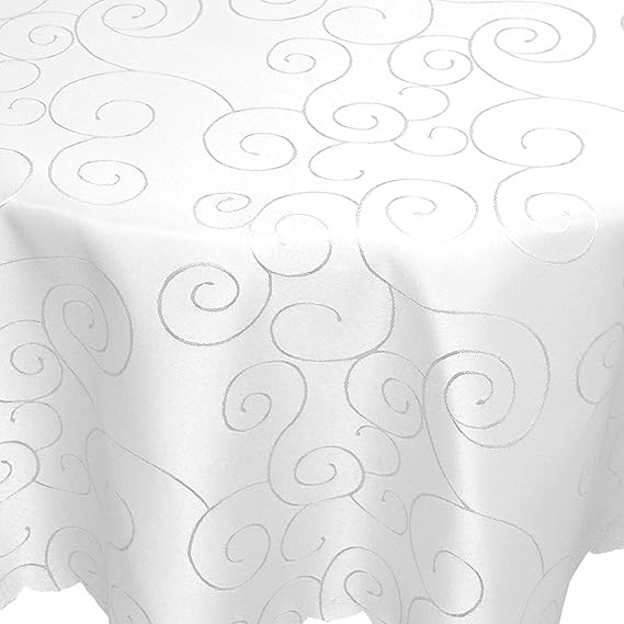 Tischdecke Damast Ornamente 160x260cm oval weiss