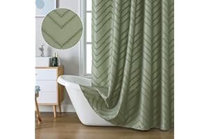 Chyhomenyc Chevron Light Sage Green Boho Shower Curtain 72x72 inches, Fabric Shower Curtain Modern Chic Textured Tufted Chevron Striped Minimalist Hotel Bathroom Shower Curtain