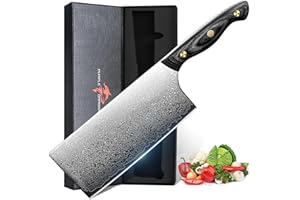 Purple Dragon Damascus 7 inch Cleaver,VG10 Butcher Knife for Meat Cutting,Kitchen Knives with Wood Handle,Hand Forged Choppin