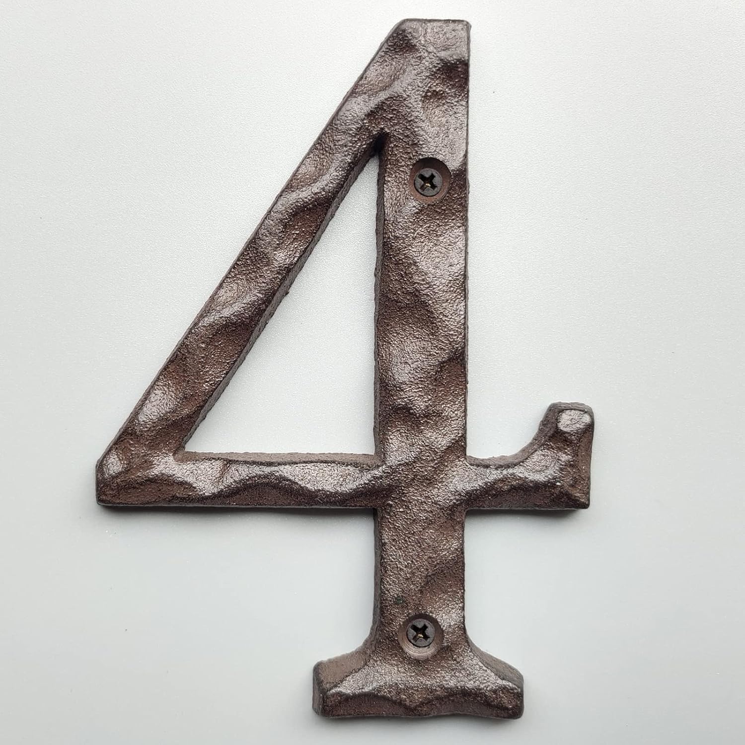 Address Signs - 5 Inch House Numbers for Outside-Cast Iron Metal Home Address Number/Heavy Duty & Sturdy Unique Hammered Look/Number 4